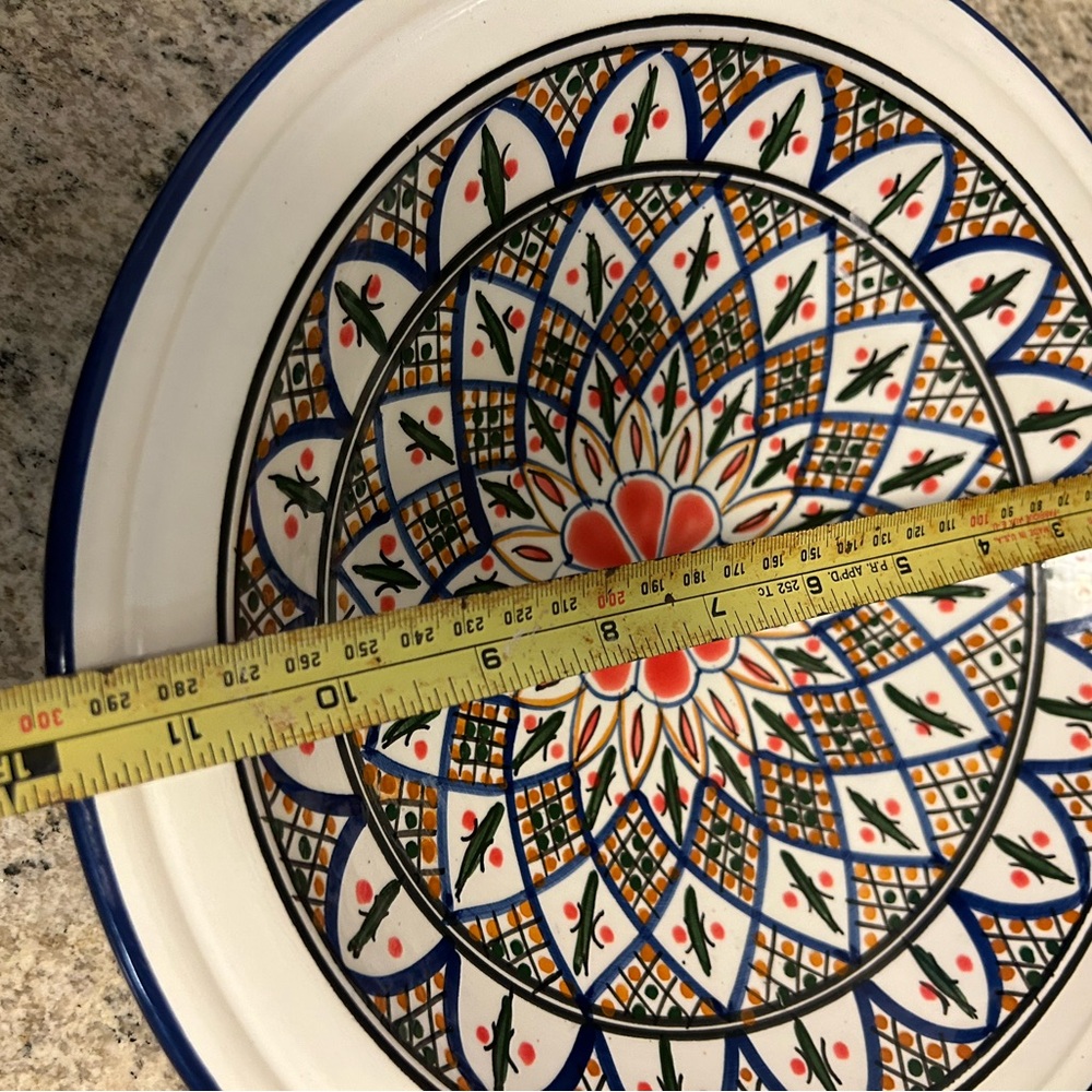 Le Souk Ceramique 12”Round serving Bowl, Made in Tunisia, White, Blue, - Picture 7 of 8